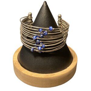 Silver Wire Bracelet With Blue Beads